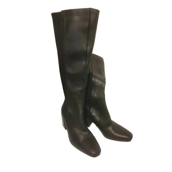 NEW SIZE 6.5 NO BOX Blondo Silvanna Tall Boots Black Leather Block Heel Stretch - Picture 2 of 8